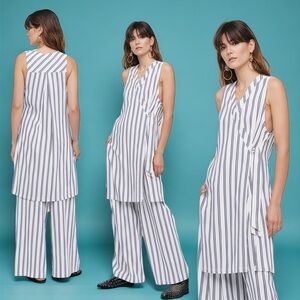 Free People Women’s Relaxed Fit Tuxedo Blue Stripe 2-Piece Tank And Pants Set S